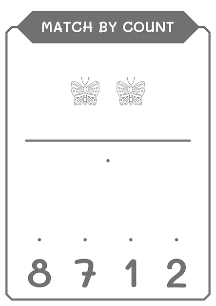 Match by count of Butterfly game for children Vector illustration printable worksheet