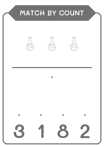 Match by count of Chemistry flask game for children Vector illustration printable worksheet