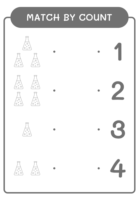 Match by count of Chemistry flask game for children Vector illustration printable worksheet