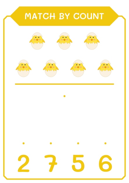 Match by count of Chick game for children Vector illustration printable worksheet