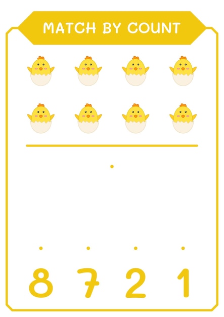 Match by count of Chick game for children Vector illustration printable worksheet