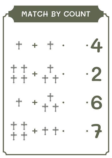 Match by count of Christian cross game for children Vector illustration printable worksheet