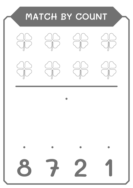 Match by count of Clover game for children Vector illustration printable worksheet