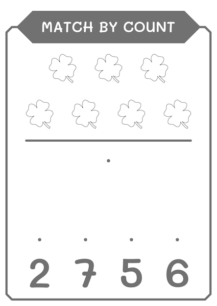 Match by count of Clover game for children Vector illustration printable worksheet