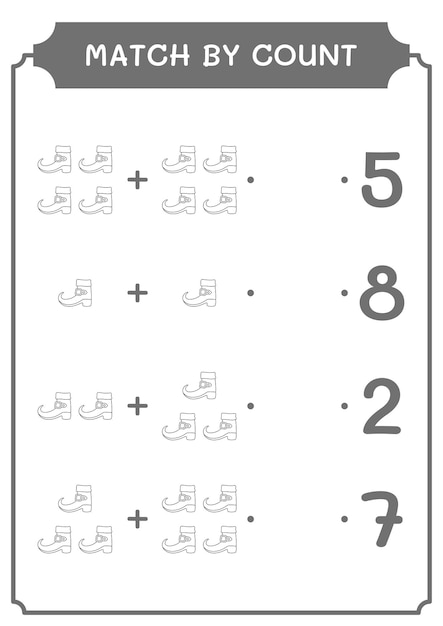 Match by count of Leprechaun boot game for children Vector illustration printable worksheet