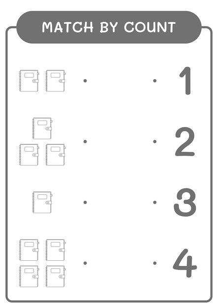 Match by count of Notebook game for children Vector illustration printable worksheet