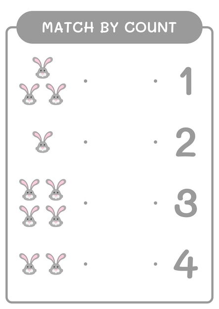 Match by count of Rabbit game for children Vector illustration printable worksheet