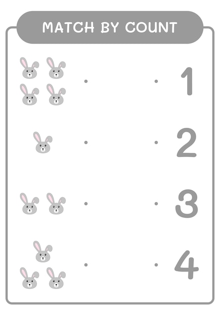 Match by count of Rabbit game for children Vector illustration printable worksheet