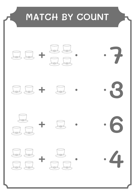 Match by count of St Patrick's Day hat game for children Vector illustration printable worksheet