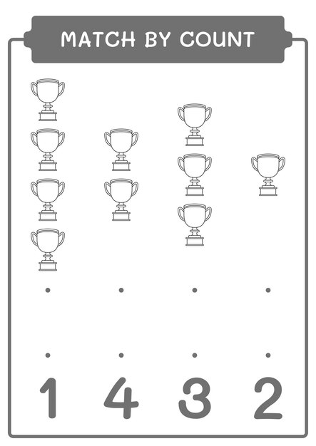 Match by count of Trophy game for children Vector illustration printable worksheet