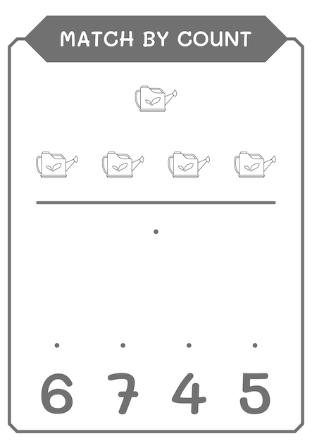 Match by count of Watering can game for children Vector illustration printable worksheet