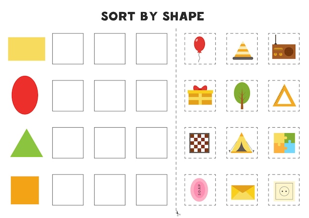 Match by shapes. Learning basic geometric shapes. Printable worksheet for preschool.