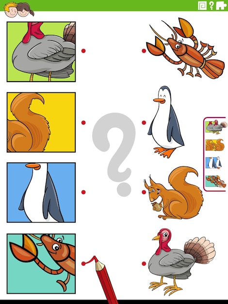 Match cartoon animals and clippings educational game