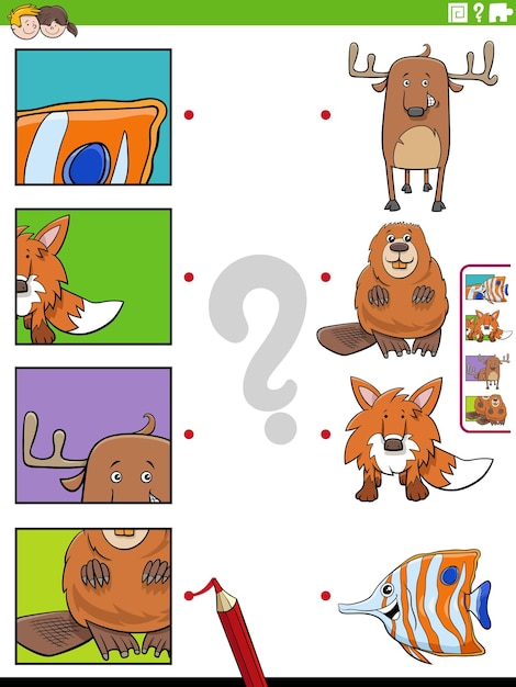 Match cartoon animals and clippings educational game