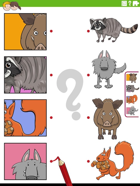 Match cartoon animals and clippings educational game