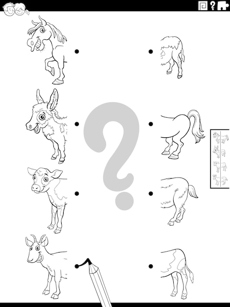 Match halves of animals pictures game coloring page