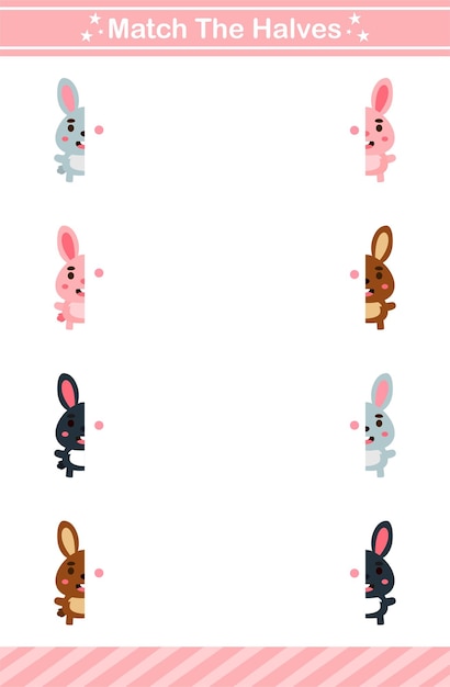 Match the halves of carton rabbit game for children worksheet game for kids