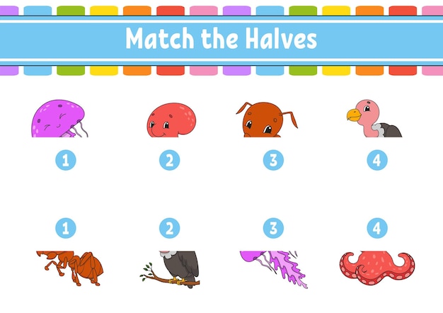 Match the halves Education developing worksheet Matching game for kids Color activity page