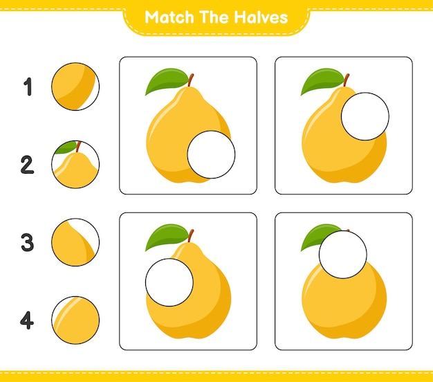 Match the halves. Match halves of Quince. Educational children game, printable worksheet 