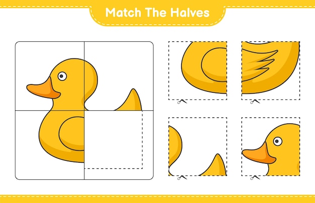 Match the halves Match halves of Rubber Duck Educational children game printable worksheet