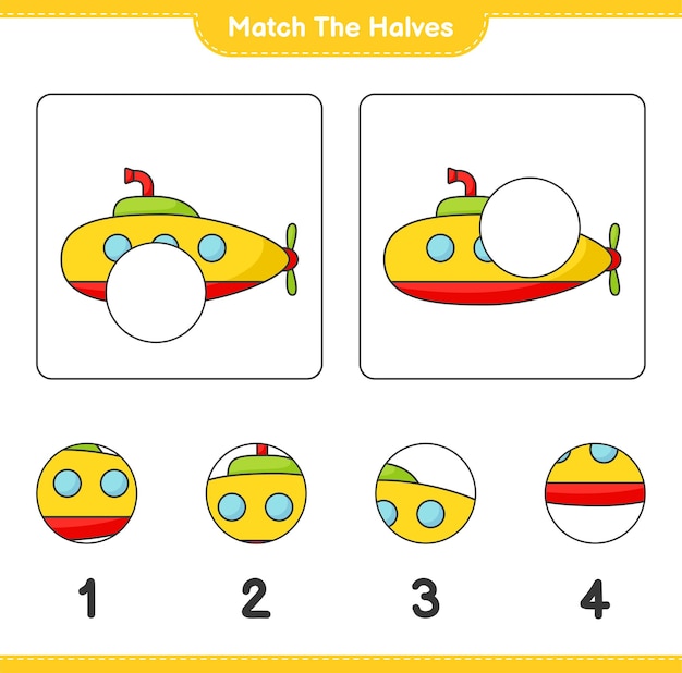 Match the halves Match halves of Submarine Educational children game printable worksheet