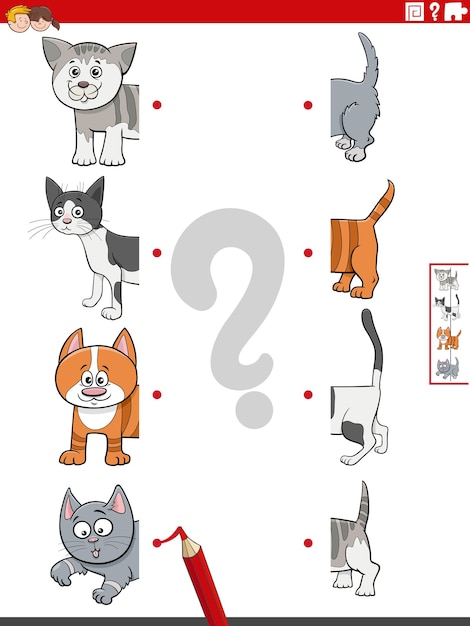 Match halves of pictures with cats educational game