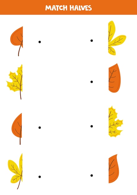 Match parts of autumn leaves Logical game for children