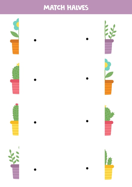 Match parts of cute flowers in pots Logical game for children