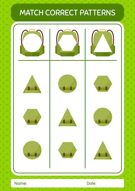 Match pattern game with backpack worksheet for preschool kids kids activity sheet