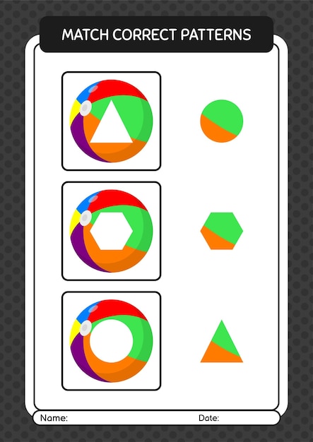 Match pattern game with beach ball worksheet for preschool kids kids activity sheet