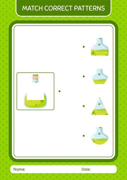 Match pattern game with chemical bottle worksheet for preschool kids kids activity sheet