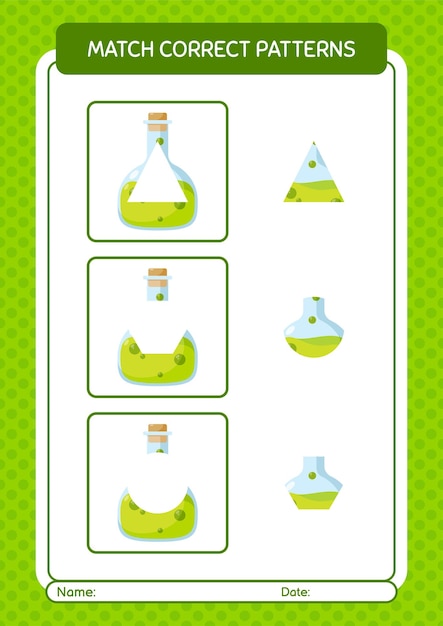 Match pattern game with chemical bottle worksheet for preschool kids kids activity sheet