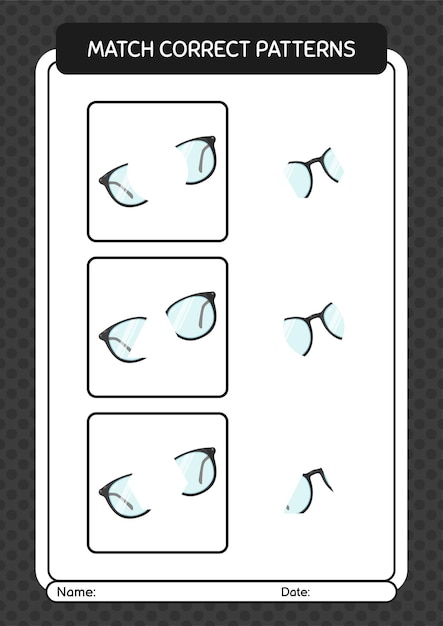 Match pattern game with glasses worksheet for preschool kids kids activity sheet