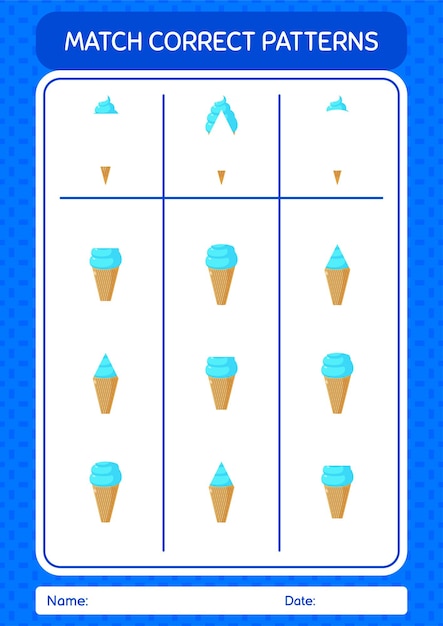 Match pattern game with ice cream worksheet for preschool kids kids activity sheet