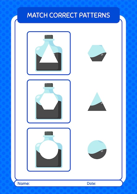 Match pattern game with ink bottle worksheet for preschool kids kids activity sheet