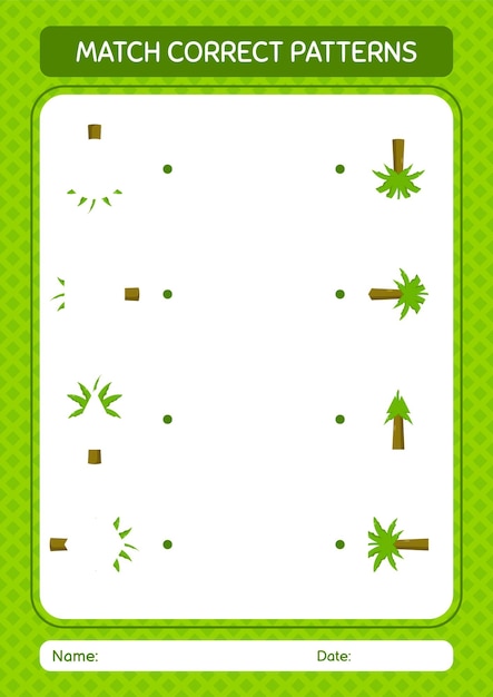 Match pattern game with palm tree worksheet for preschool kids kids activity sheet