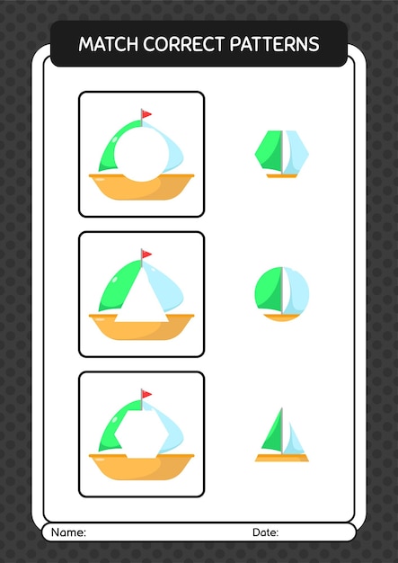 Match pattern game with sailing boat worksheet for preschool kids kids activity sheet