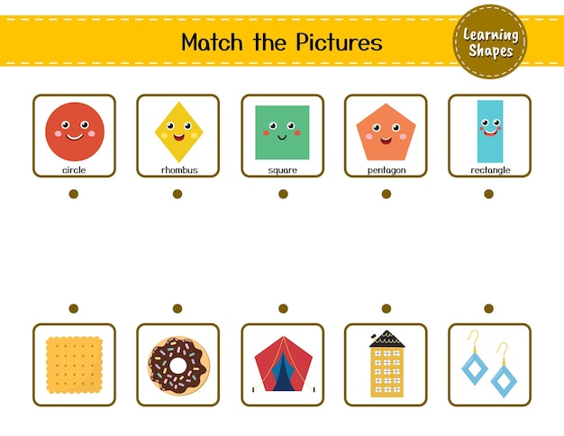 Match the shapes with objects activity page for kids Learning shapes matching game for preschool