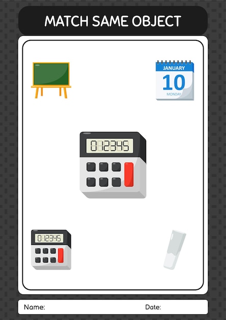 Match with same object game calculator worksheet for preschool kids kids activity sheet