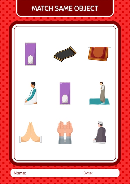 Match with same object game ramadan icon worksheet for preschool kids kids activity sheet