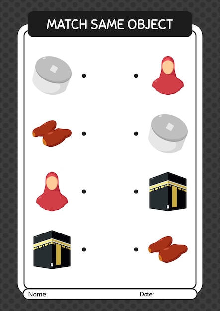 Match with same object game ramadan icon worksheet for preschool kids kids activity sheet