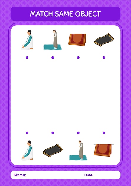 Match with same object game ramadan icon worksheet for preschool kids kids activity sheet