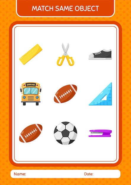 Match with same object game rugbyball worksheet for preschool kids kids activity sheet