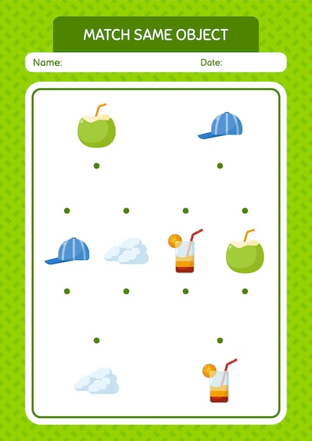 Match with same object game summer icon worksheet for preschool kids kids activity sheet