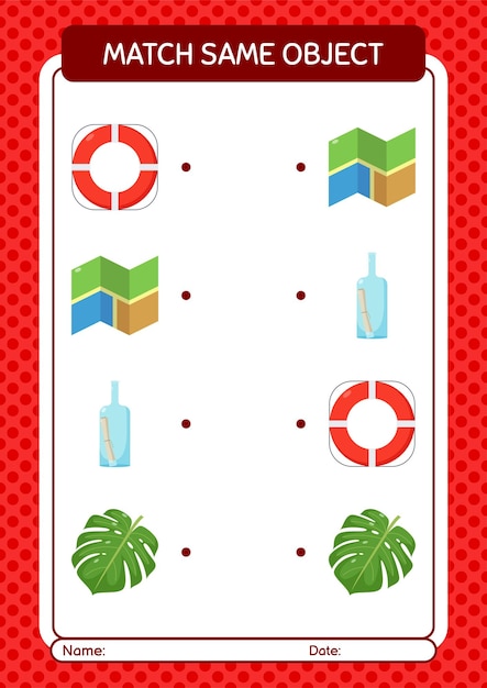 Match with same object game summer icon worksheet for preschool kids kids activity sheet