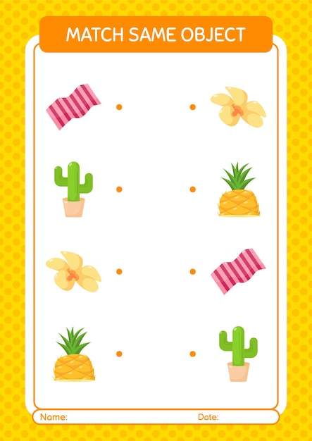 Match with same object game summer icon worksheet for preschool kids kids activity sheet