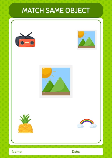 Match with same object game summer icon worksheet for preschool kids kids activity sheet