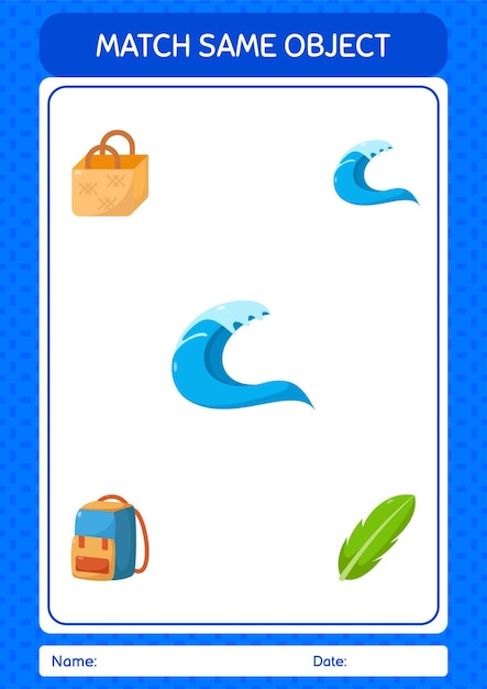 Match with same object game summer icon worksheet for preschool kids kids activity sheet