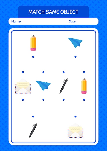 Match with same object game summer icon worksheet for preschool kids kids activity sheet