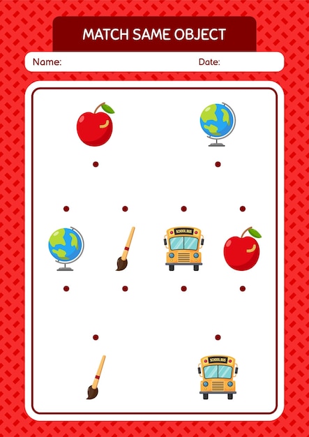 Match with same object game summer icon worksheet for preschool kids kids activity sheet